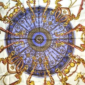 Trussardi silk scarf has transferred dyed blue